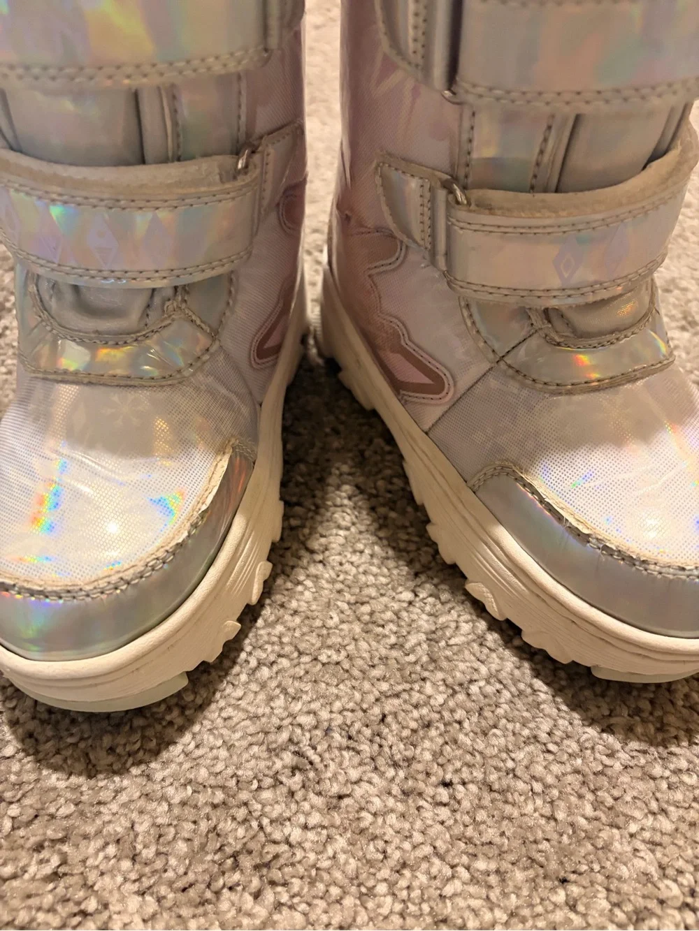 Girls' Pink Holographic Character Winter Boots with Faux-Fur Trim